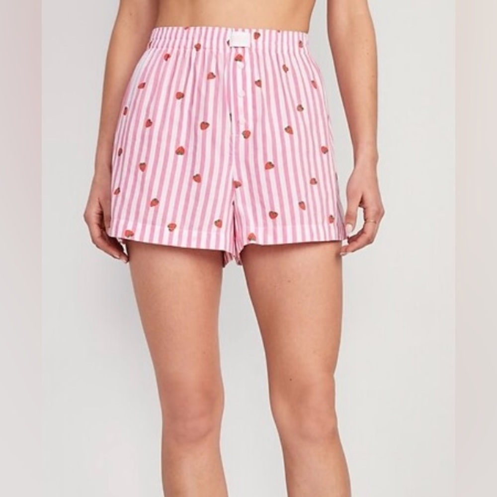 Old Navy High-Waisted Strawberry Jammin' Printed Pajama Boxer Shorts Size L NWT